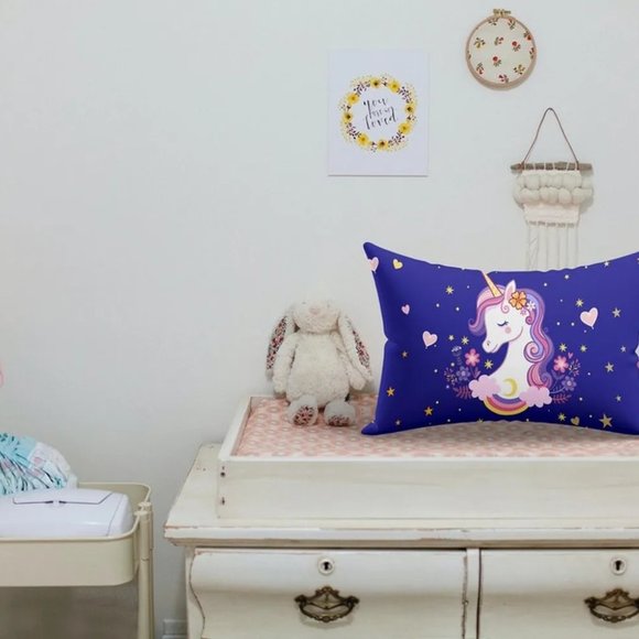 Purple Unicorn printed kids pillow, 18x12 - Picture 3 of 3